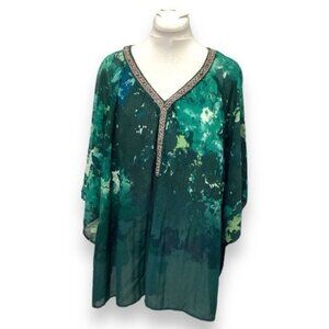 Catherine’s Women’s Petite Plus Embellished V Neck Sheer Tunic, size 3XWP